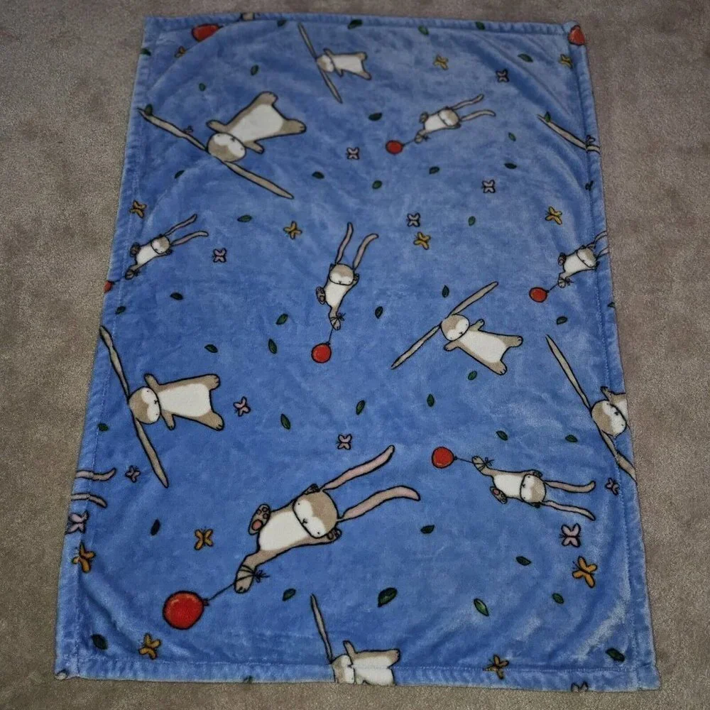 Binks & Books Blue Fleece Baby Blanket Do Your Ears Hang Low Bunny Rabbit